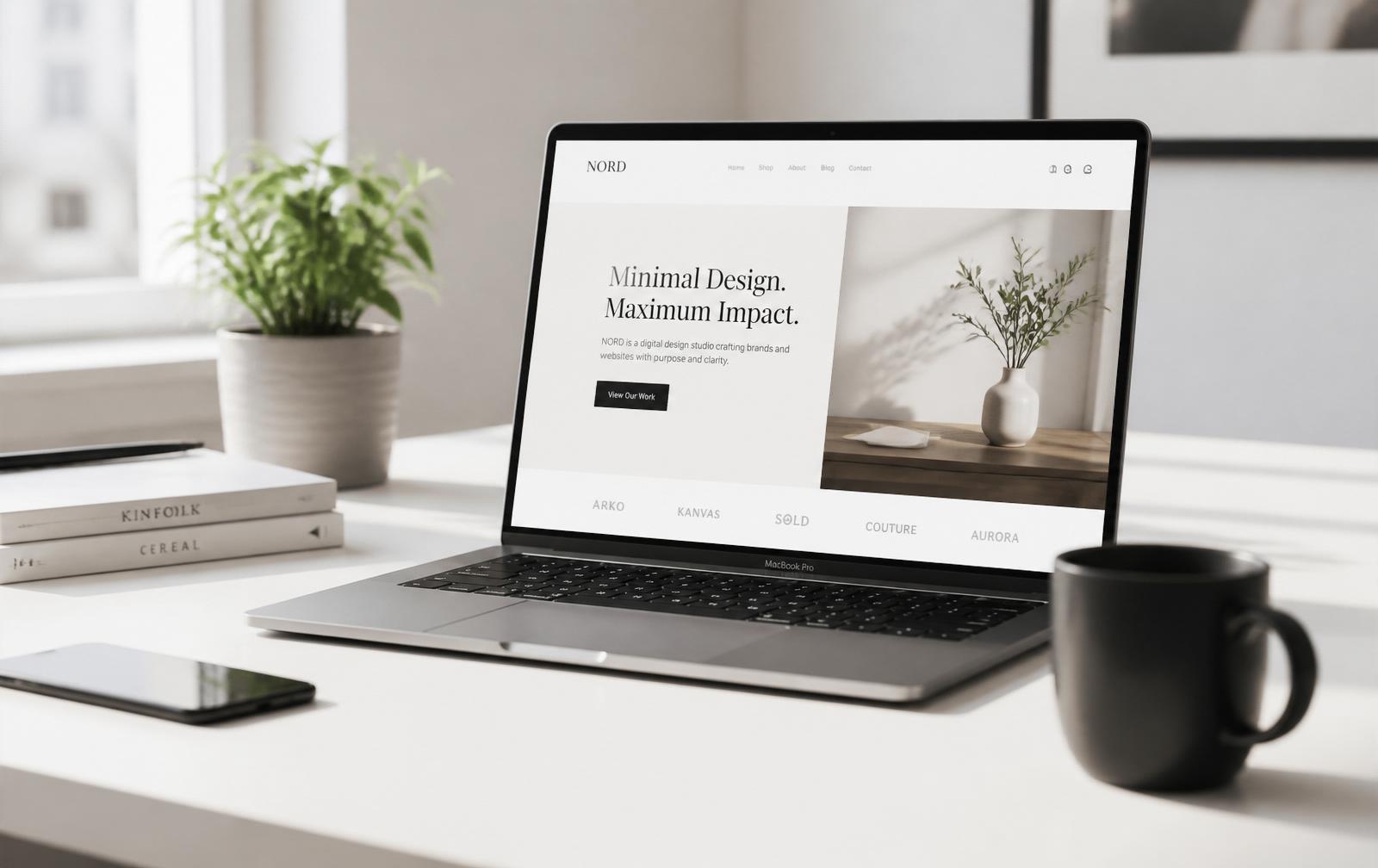 Minimalistischer Arbeitsplatz mit Laptop